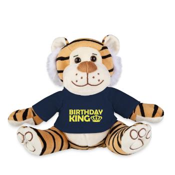 Logo de la fête du roi d’anniversaire - Peluche Tigre - bleu marine - Devant