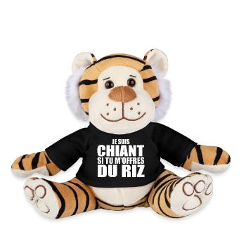 Homme qui adore : Riz. Design Drôle Humour Sushi - Peluche Tigre - noir - Devant