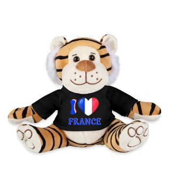 I love France Blue White Red Flag Heart - Plush Tiger - black - Front