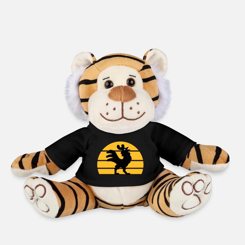 Coq chantant devant la moitié du soleil - Peluche Tigre - noir