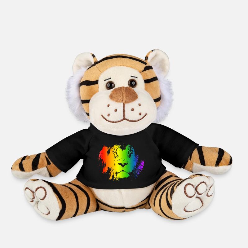 Löwe Regenbogen Tier Gesicht bunt katzenartig - Plüschtiger - Schwarz