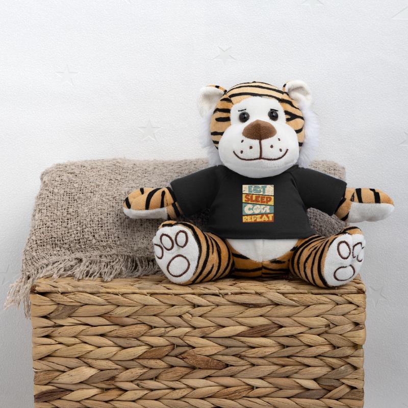 Programmer Developer IT Saying Eat Sleep Code Plush Tiger