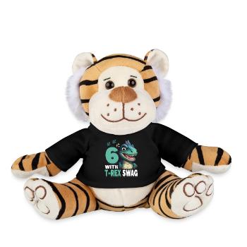 6th Year Roar Celebrate 6 With T-Rex Swag Dinosaur - Plush Tiger - black - Front