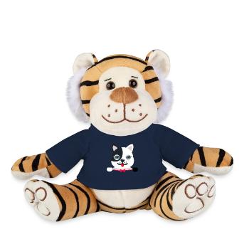 Chat élégant et festif avec un papillon festif rouge - Peluche Tigre - bleu marine - Devant