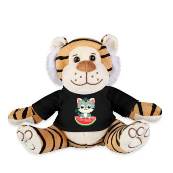 Süße Katze mit Wassermelone - Kawaii Design - Plüschtiger - Schwarz - Vorne