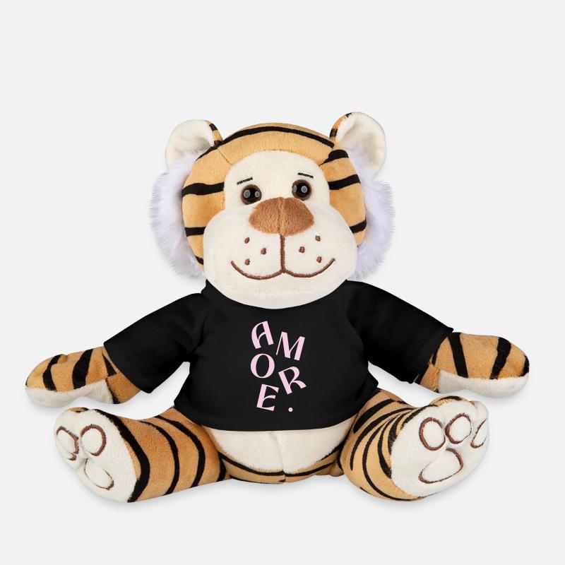 Pink Amore Text Design - Plush Tiger - black