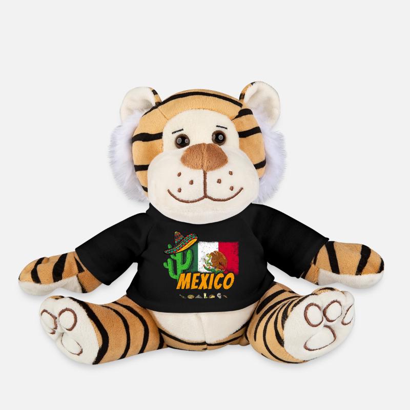 Cactus vintage du Mexique avec drapeau, Sombrero - Peluche Tigre - noir