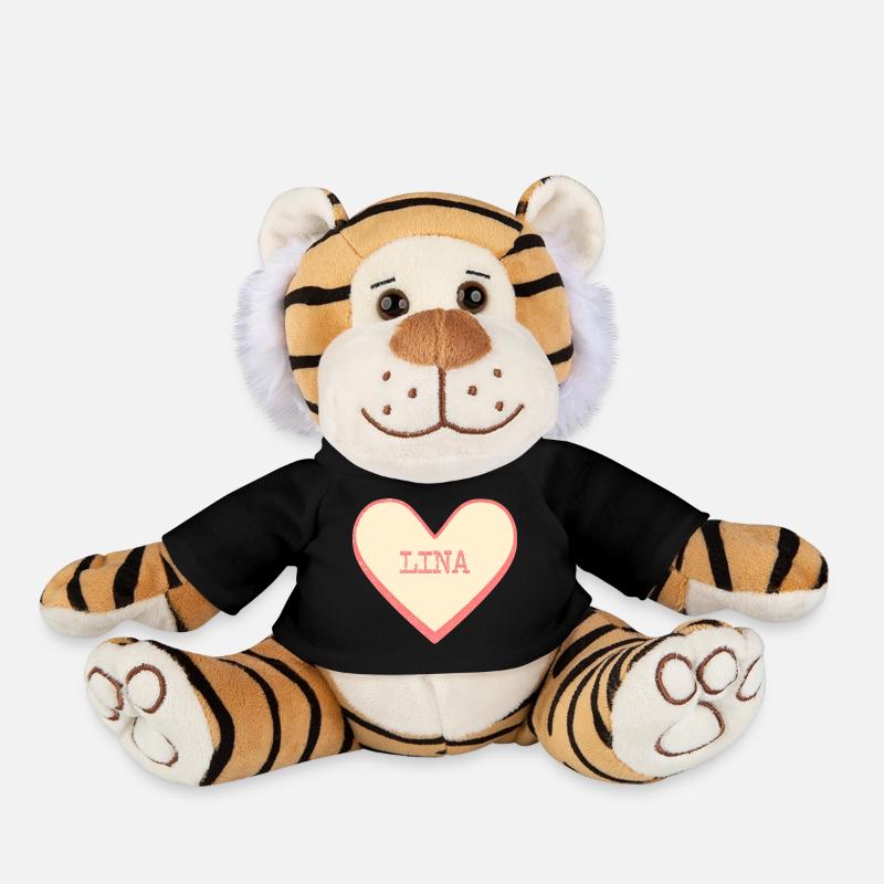 Lina Surname First Name Pink Sugar Heart - Plush Tiger - black