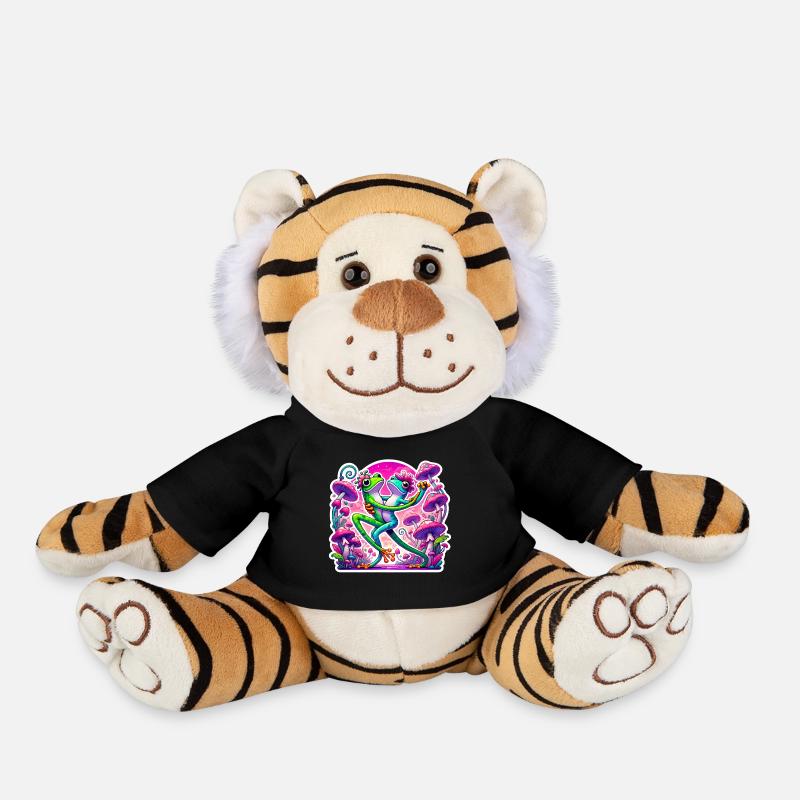 Frogs Dancing Under Mushrooms - Plush Tiger - black