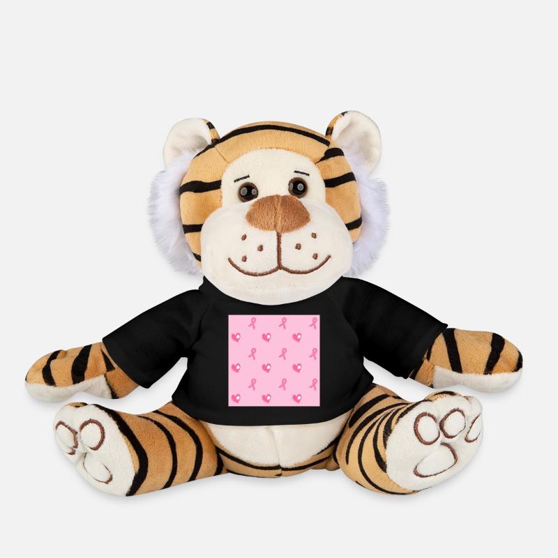 Pink Hearts and Ribbons Pattern - Plush Tiger - black