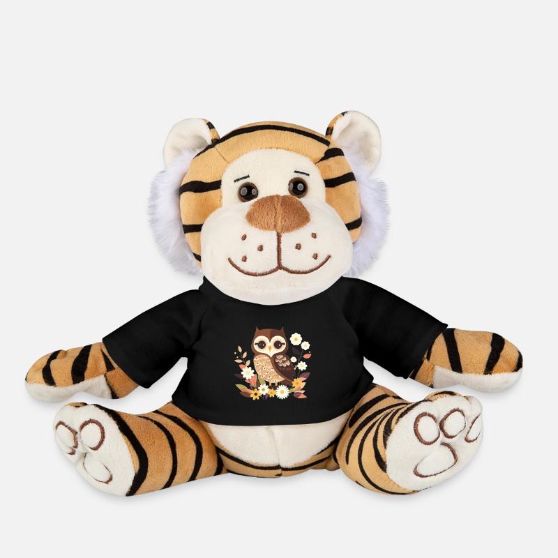 Chouette mignonne dans la forêt de fleurs 7 - Peluche Tigre - noir