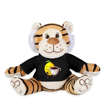 Zitrus-Kaffeezeit: Kawaii Zitrone genießt den - Plüschtiger - Schwarz - Vorne