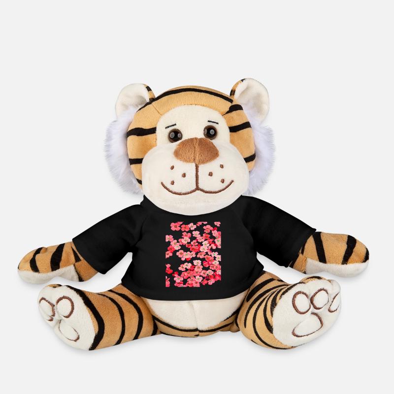 Fleurs rouges - Peluche Tigre - noir
