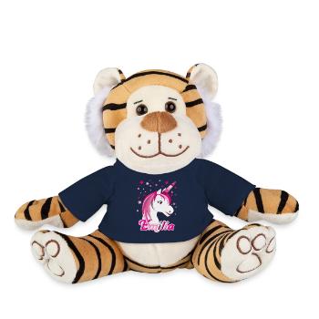Emilia, nom de jeune fille, prénom préféré - Peluche Tigre - bleu marine - Devant