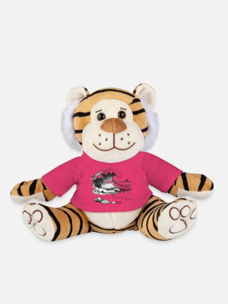 Große Ozeanwelle Mit Palmeninsel Und Muscheln - Plüschtiger - Pink