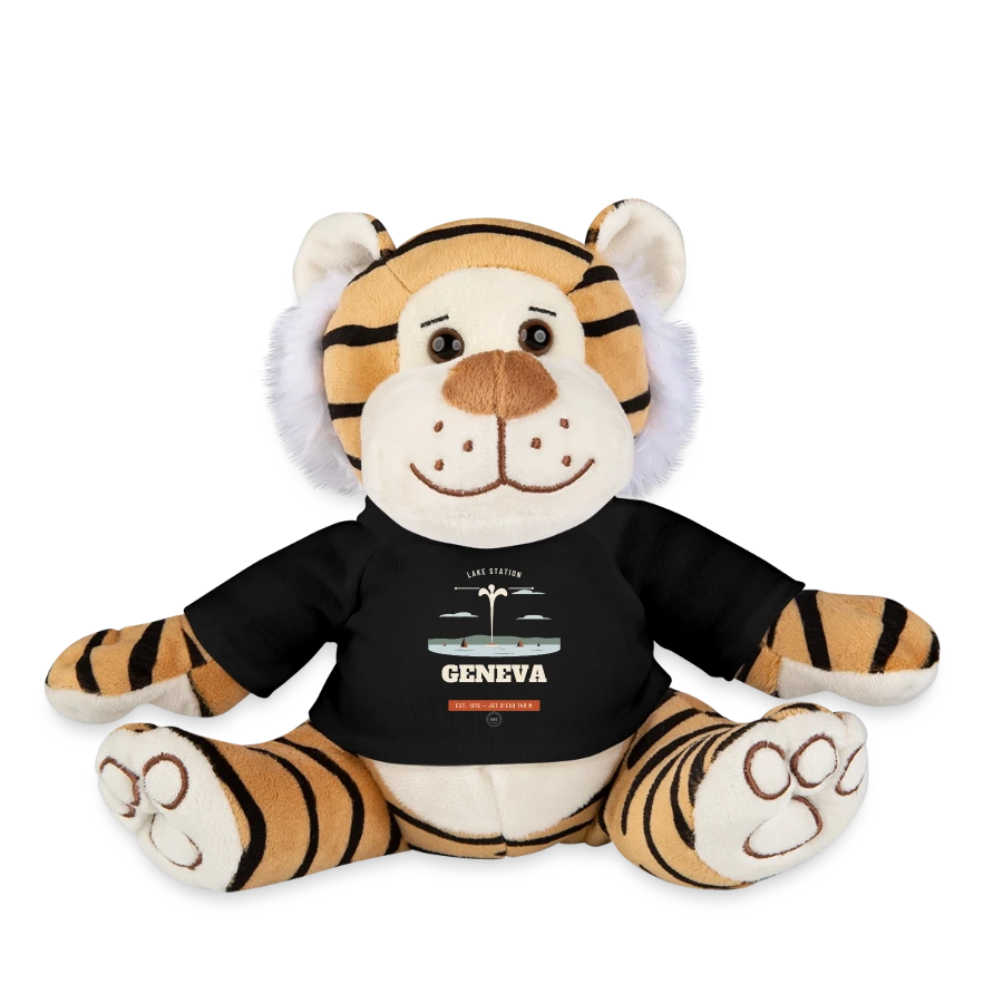 Geneva badge on a plush tiger, black