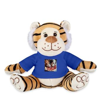 Deux chiens mangeant de la pizza salami - Peluche Tigre - bleu roi - Devant