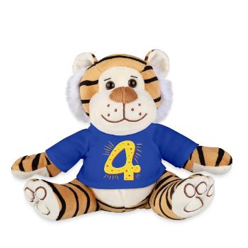 NUMÉRO 4 ANS - FROMAGE QUATRE ANS - Peluche Tigre - bleu roi - Devant