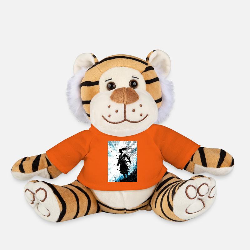Ronin Storm Blue -Samurai Wind Japanese Modern - Plush Tiger - golden orange