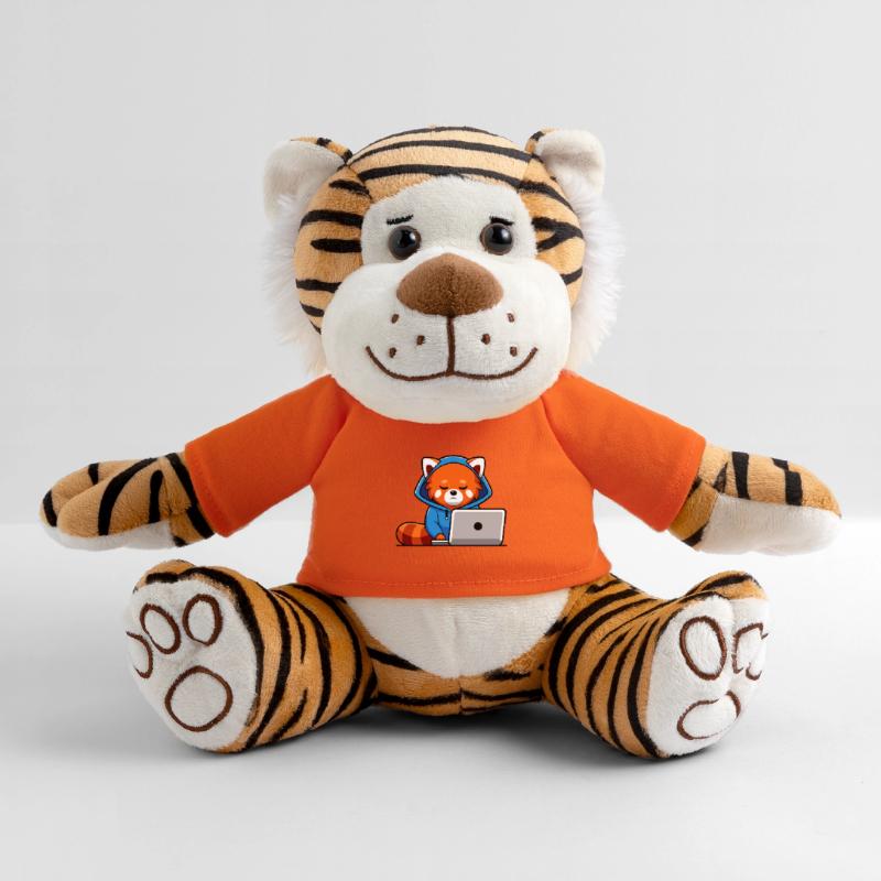 Mignon hacker panda roux en sweat à capuche devant PC Peluche Tigre