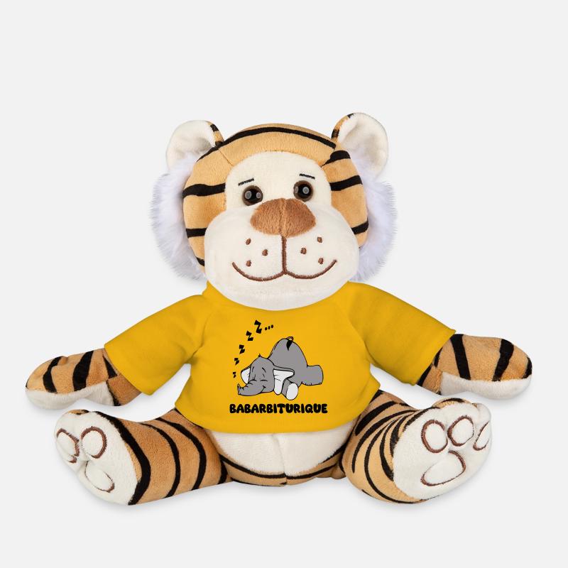 Éléphant Endormi avec le titre babarbiturique - Peluche Tigre - jaune soleil