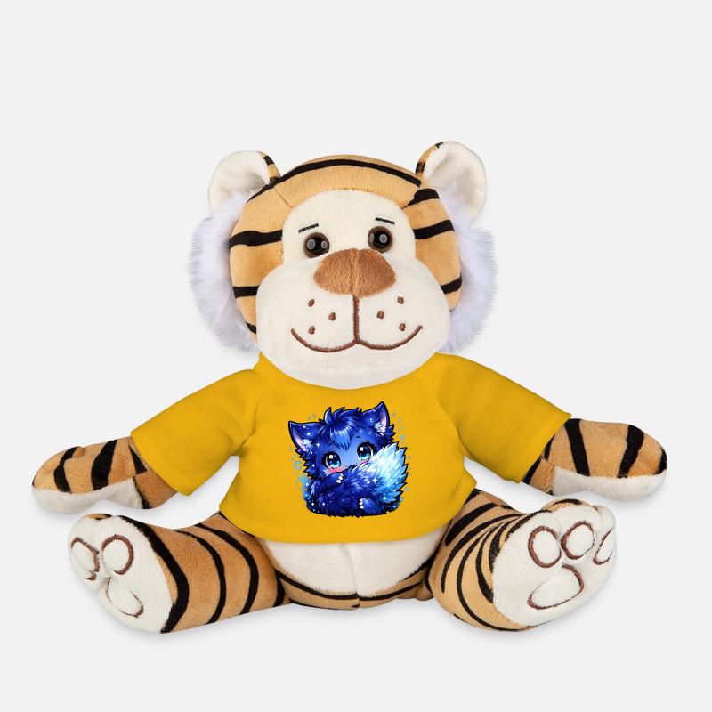Design du Chibi du Renard Glace Bleu - Peluche Tigre - jaune soleil