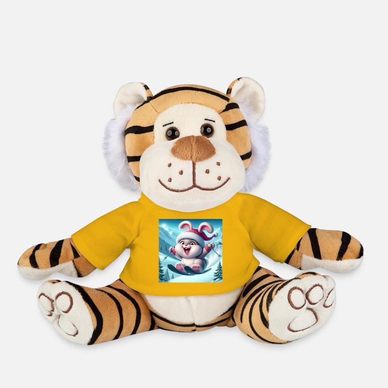 Bunny Jumping Ski Christmas - Plush Tiger - sun yellow