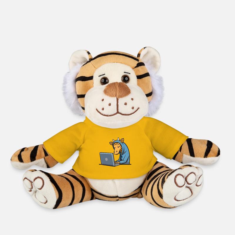Girafe pirate mignonne en sweat à capuche devant PC - Peluche Tigre - jaune soleil