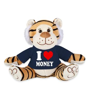 I Love Money Heart Funny Witty - Plush Tiger - french navy - Front