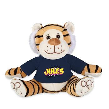 Jules Nom personnalisé Style BD Pop Art, Jules - Peluche Tigre - bleu marine - Devant