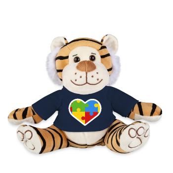 Autism Heart Inclusion Gift - Plush Tiger - french navy - Front