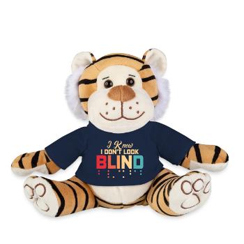 Je sais que je n’ai pas l’air aveugle Points braille altérés B - Peluche Tigre - bleu marine - Devant