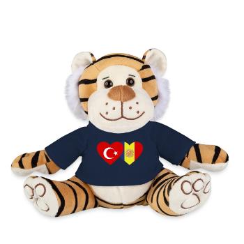 Turkey Andorra Flag Heart - Plush Tiger - french navy - Front
