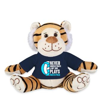 Never Underestimate A Boy Who Plays Water Polo Pla - Plush Tiger - french navy - Front