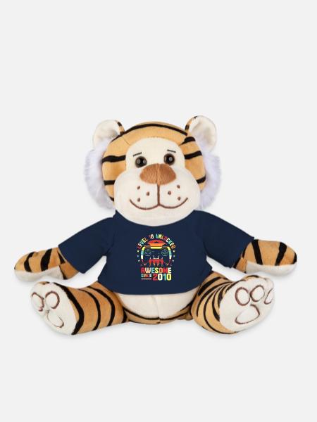 Level 10 unlocked 10th birthday gamer 2010 - Plush Tiger - french navy