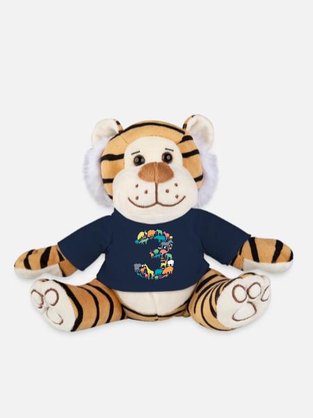 3ème anniversaire anniversaire de l'enfant 3 ans animaux - Peluche Tigre - bleu marine