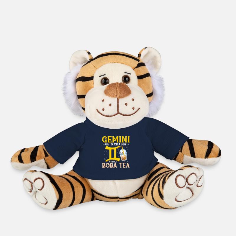 Gemini Gets Crabby Without Boba Tea Funny Bubble - Plush Tiger - french navy