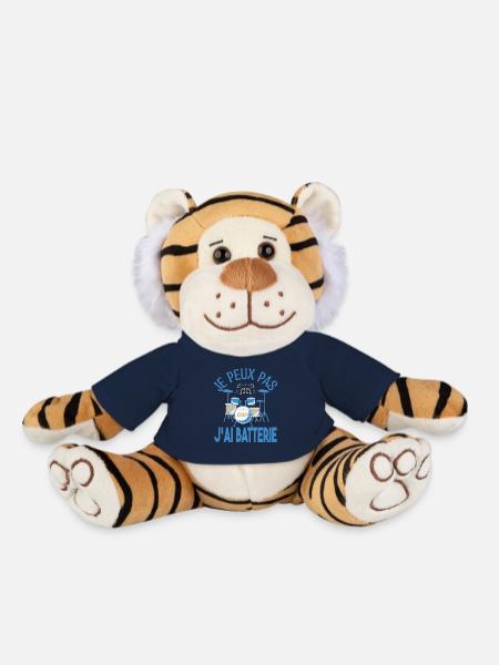 Je peux pas j'ai batterie. Cadeau batteur Musicien - Peluche Tigre - bleu marine