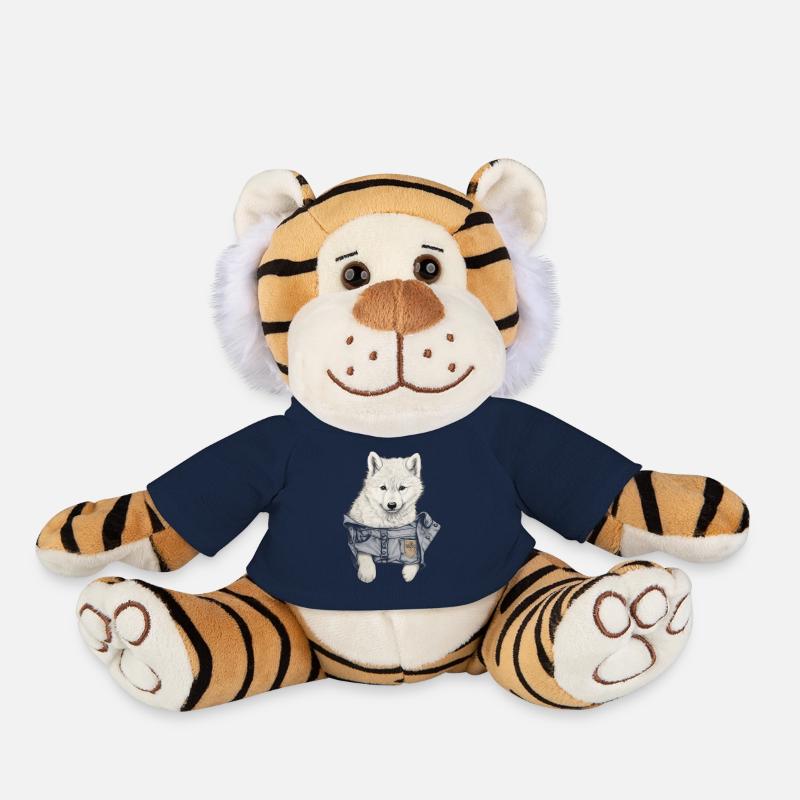 Cute White Wolf in Pocket Funny Wolves Graphic - Plush Tiger - french navy