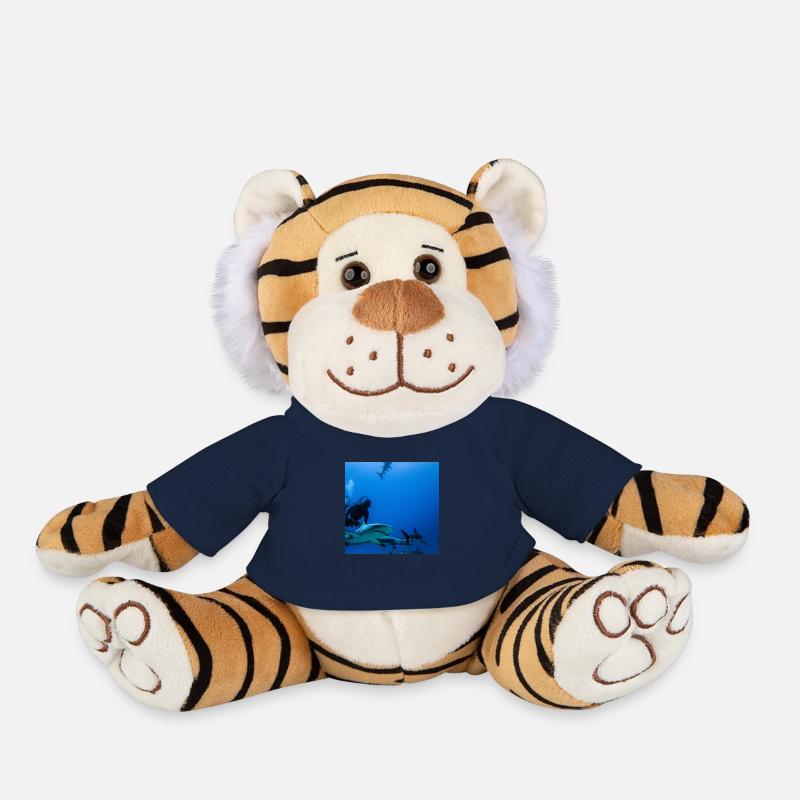 Plongeurs avec des requins - Peluche Tigre - bleu marine