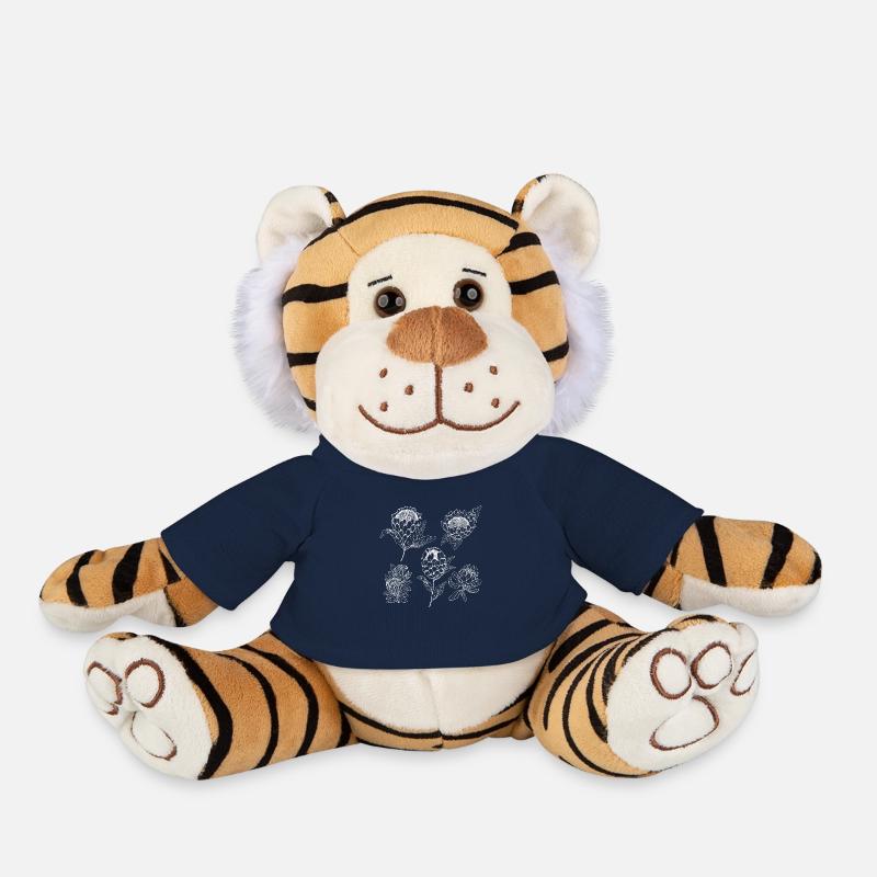 Protea flower group - Plush Tiger - french navy