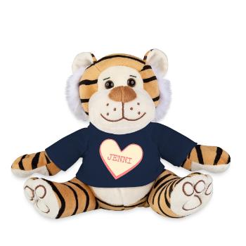 Jenni Last Name First Name Pink Sugar Heart - Plush Tiger - french navy - Front