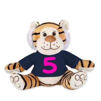 5 years birthday pink - Plush Tiger - french navy - Front