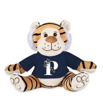 Lettre p floral noir et blanc - Peluche Tigre - bleu marine - Devant