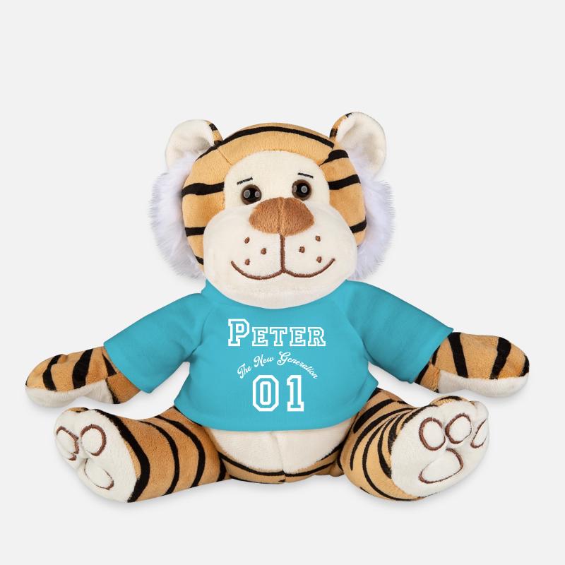 First name Peter white - Plush Tiger - atoll blue