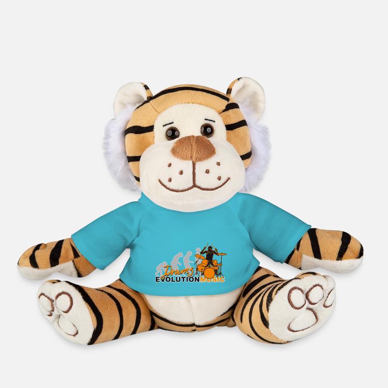 Batterie, batteur, batterie, musique d’évolution - Peluche Tigre - bleu outremer