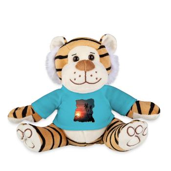 Sunset Palm Sea Beach Holiday South Seas - Plush Tiger - atoll blue - Front