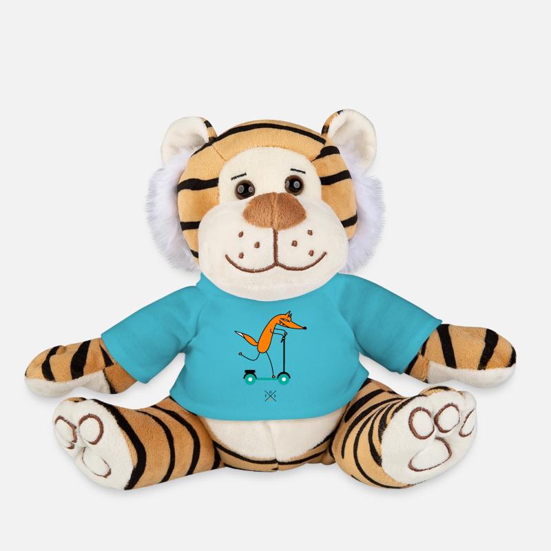 Fox drives scooter - Plush Tiger - atoll blue