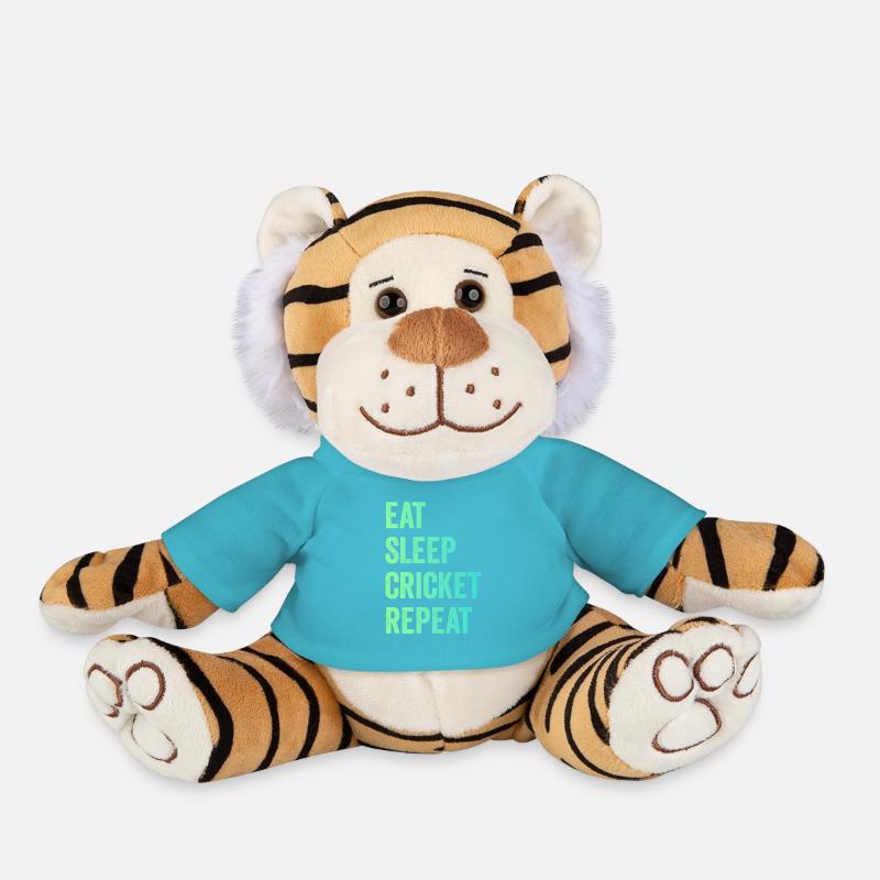 Eat Sleep Cricket repeat - Plush Tiger - atoll blue
