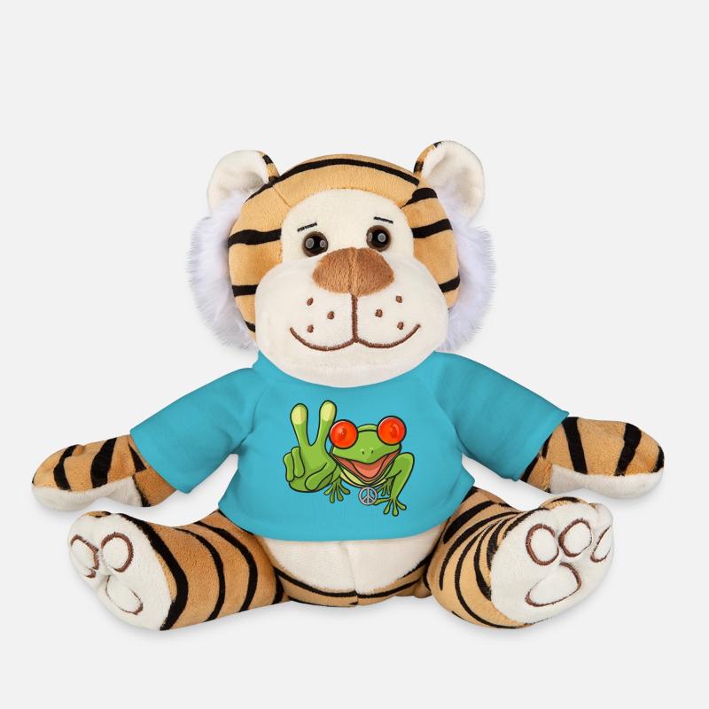 Frosch Hippie Peacezeichen - Plüschtiger - Atollblau